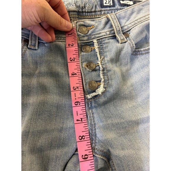 Miss me skinny Jeans raw hem light wash button fly Women's size 28 distressed - Picture 9 of 13